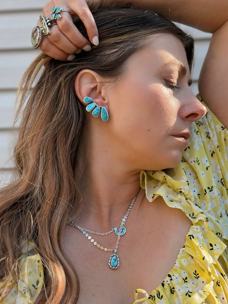 TURQUOISE EAR CLIMBER SET - MADE TO ORDER - NO. 2