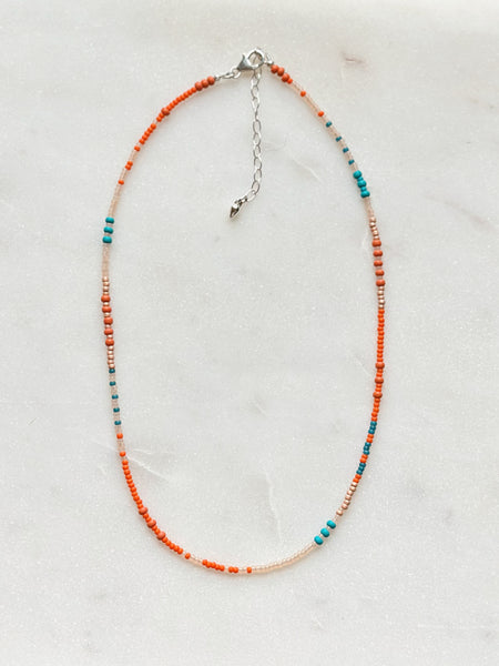 BEADED NECKLACE - ORANGE + TAN