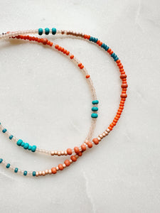 BEADED NECKLACE - ORANGE + TAN